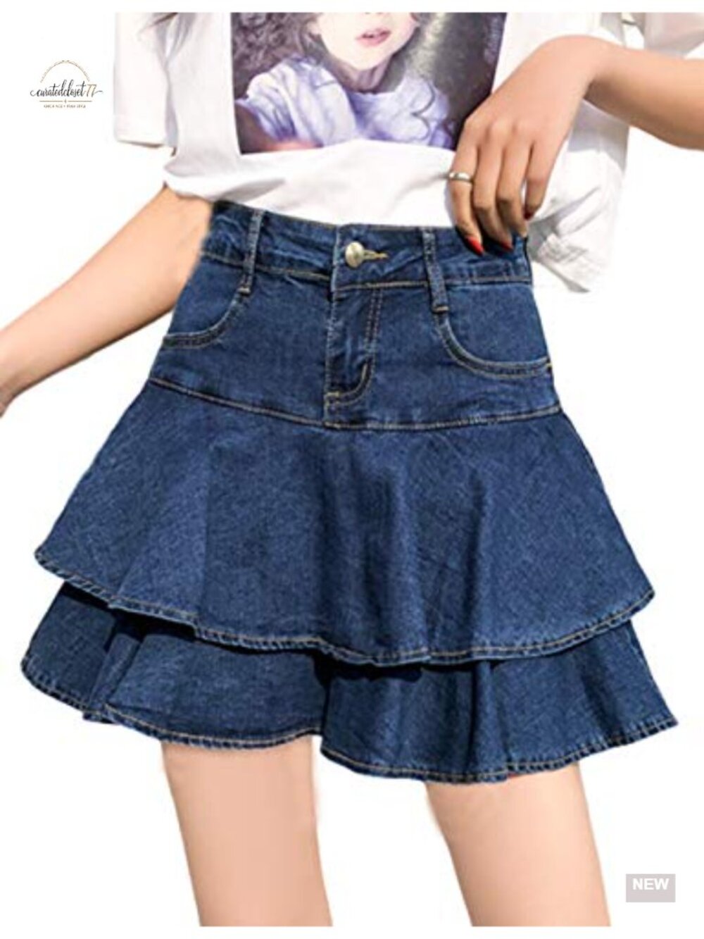 Y2K Low Waisted Built-in Shorts Denim Mini Skirt A-line Ruffle Pleated Skort